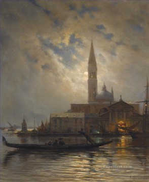 Landscapes Painting - VENICE BY MOONLIGHT Alexey Bogolyubov cityscape city views classical